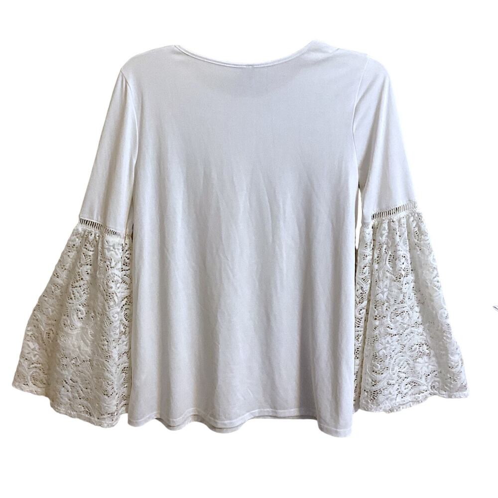 Design Lab White Shirt Lace Bell Sleeve Romantic Boho Tunic Top Cottagecore -S - Picture 3 of 7